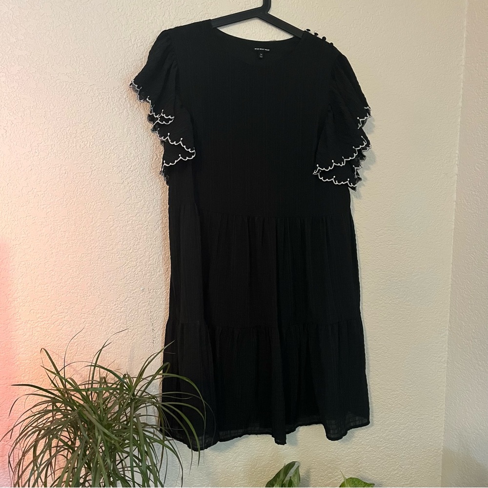 Black embroidered mini dress